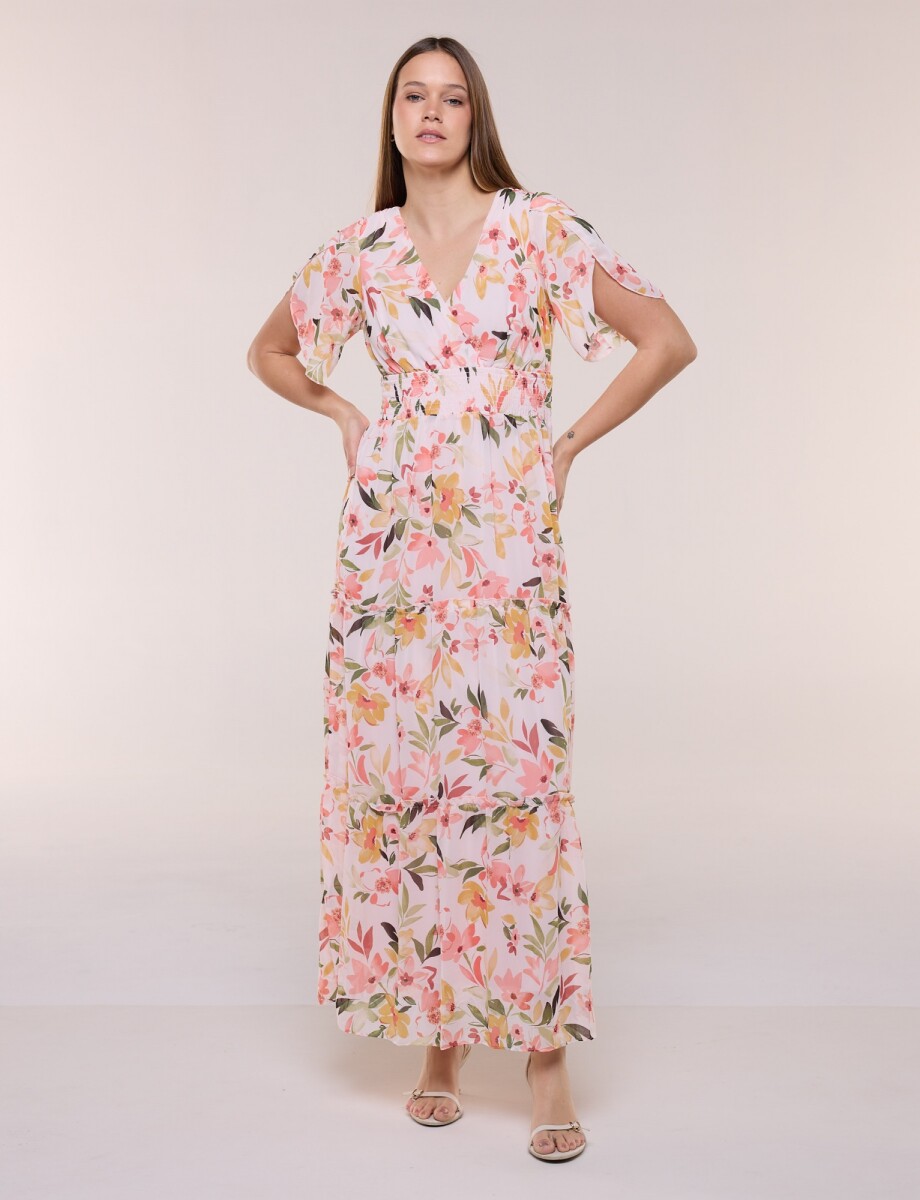 Vestido Maxi Estampado Floral Con Escote Cruzado - Rosa/multi 