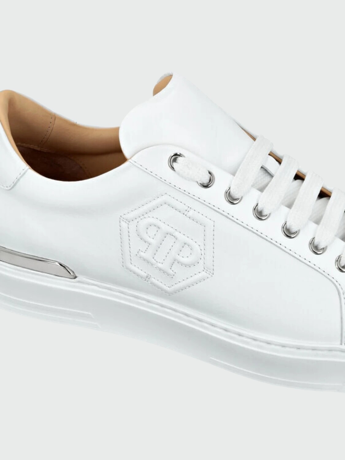 PHILIPP PLEIN - zapatillas bajas de napa blancas con hexágono Blanco