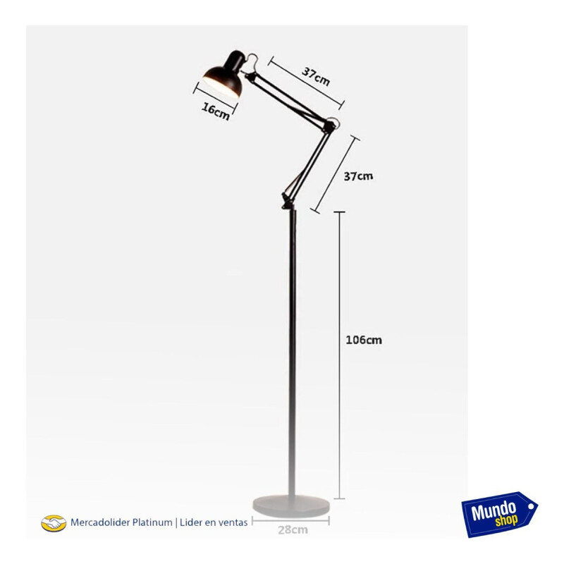 Lámpara De Pie Moderna Metal Regulable 1.5 Metros Negro