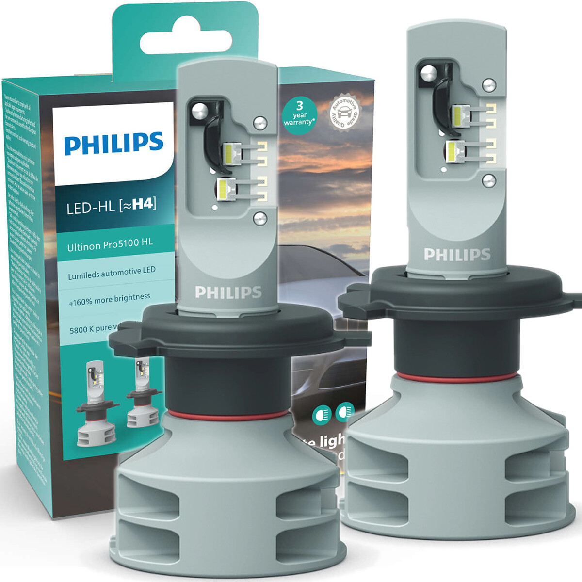 LAMPARA - LED H4 12/24V 6000K ULTINON PRO 5100 PACK X2 PHILIPS 