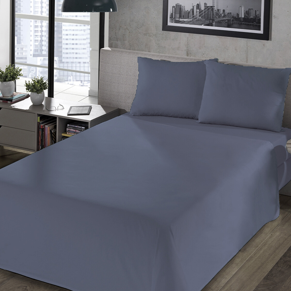 Juego Sábanas King Size Home Class Lisas 180 Hilos 100% Algodón - AZUL PIEDRA 