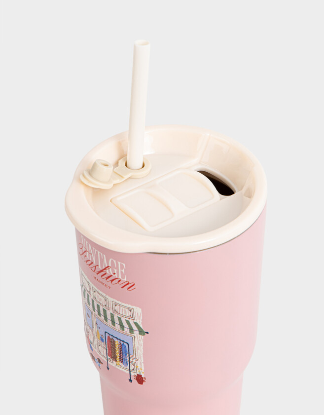 Artículos cocina Vaso De 600 Ml Estampado Con Sorbete - Rosa Claro