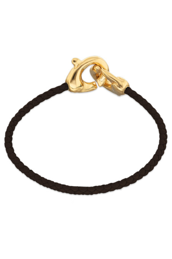PULSERA DE CUERO MARRÓN CON MOSQUETÓN ENTRELAZADO BAÑADO EN ORO 18K Pulsera