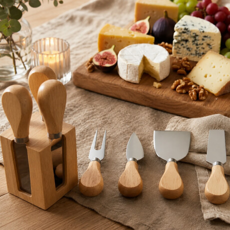 Set de cuchillos para queso con soporte magnético de bambú - 6x8cm Sc