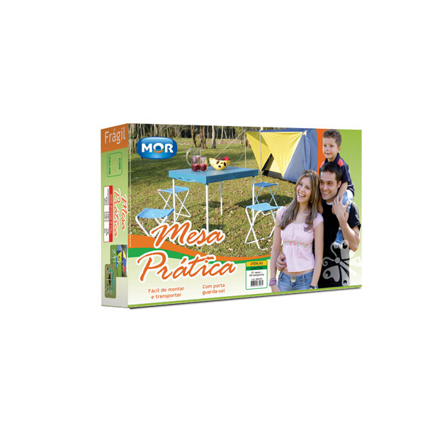 MESA PLEGABLE MOR CON 4 BANQUETAS PRACTICA CAMPING AZUL