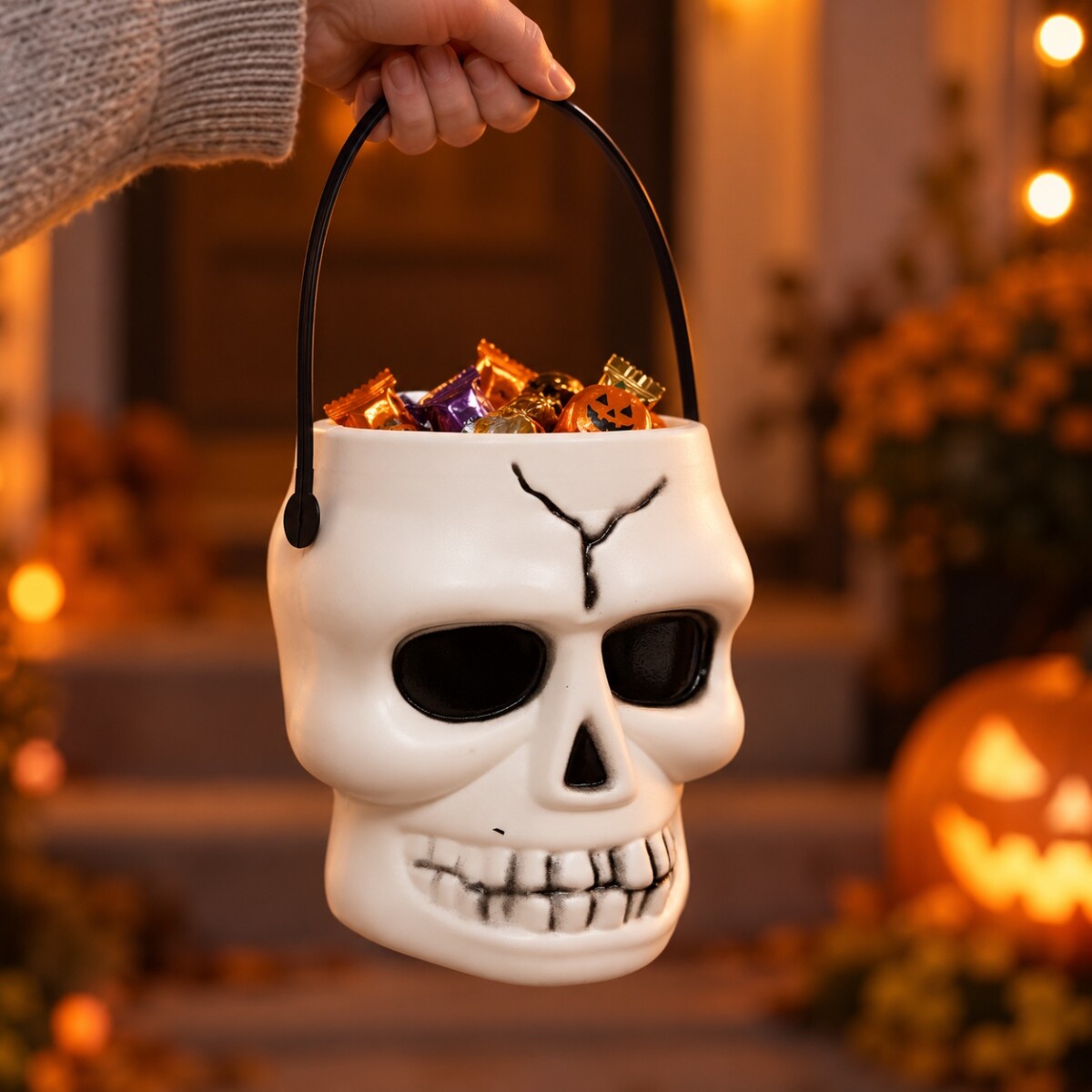 Caramelera balde calavera Halloween - Blanco 