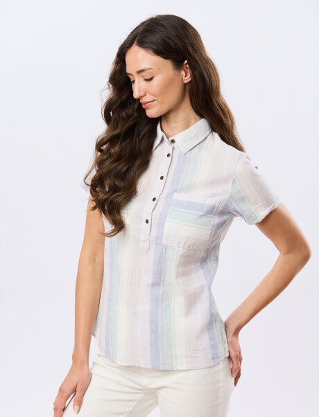CAMISA RAYADA DE LINO Lila