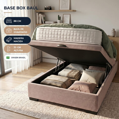 Base para Sommier Colchón Baul 1 Plaza - 88 x 188 x 35 cm - Estructura Madera Maciza - Beige Base para Sommier Colchón Baul 1 Plaza - 88 x 188 x 35 cm - Estructura Madera Maciza - Beige