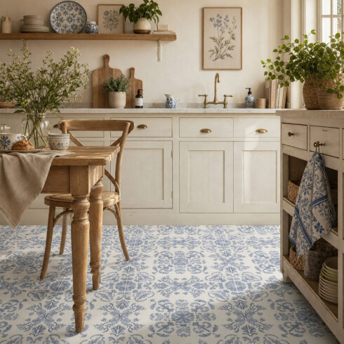 CERAMICAS PISO DECORADO MATE BLANCO Y CELESTE PATCHWORK GAMAS DE AZUL