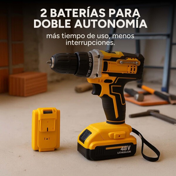 Taladro Percutor Atornillador Inalámbrico + 2 Baterías + Acc Color Amarillo Negro
