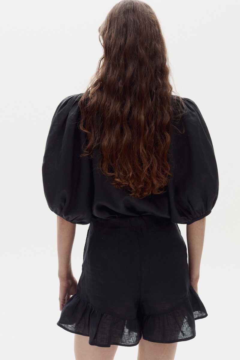 Camisa Bubble en Lino Negro