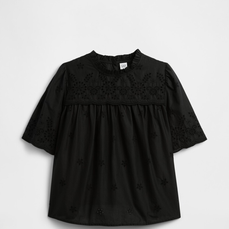 V-SS EYELET SCALLOP TOP BLACK 22