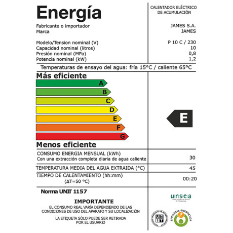 Termotanque JAMES 10Lts Prisma Cobre