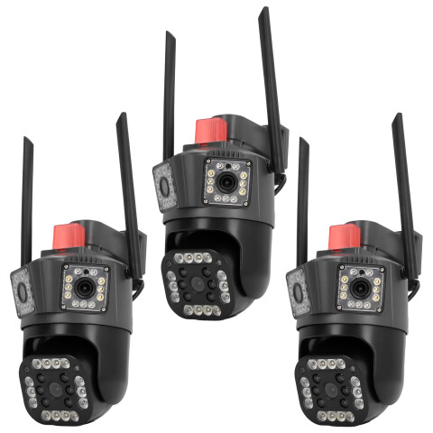 Cámara De Seguridad Wifi Triple Lente 360 Nocturna Kit X3 Un Color Negro