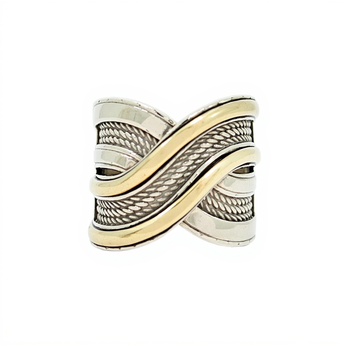 Anillo Cruzado-Plata y Oro-Sin Piedra-AN5655 - sinpiedra 