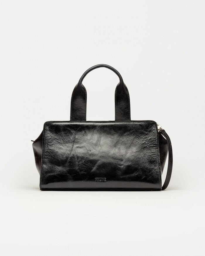 Cartera de mano Mila en cuero arrugado Negro