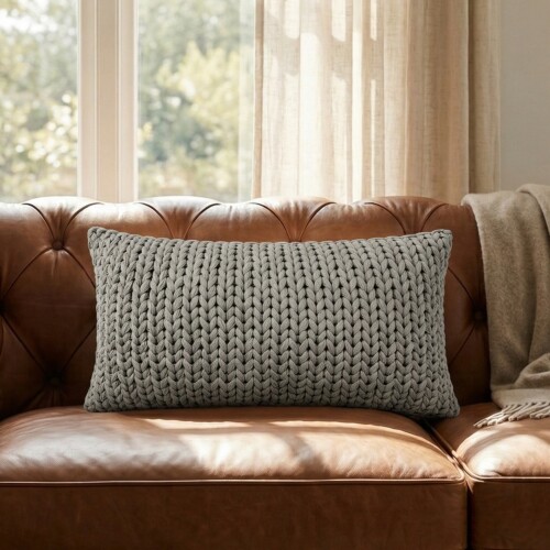 Almohadón Deco Tejido Doble Punto 30x50 - Pilar Beige