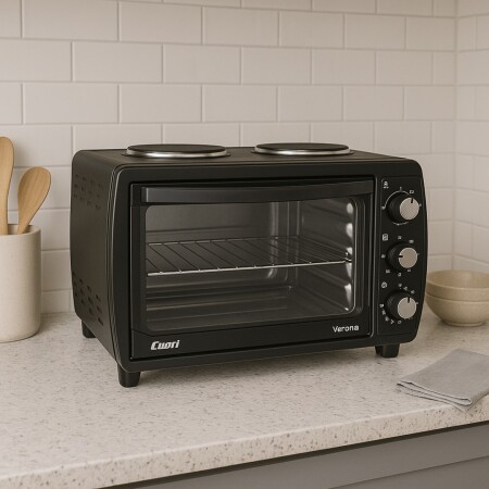 HORNO ELECTRICO CON 2 HORNALLAS CUORI VERONA 38 LITROS NEGRO