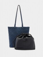 Bolso Shopper De Piel Trenzada azul-marino