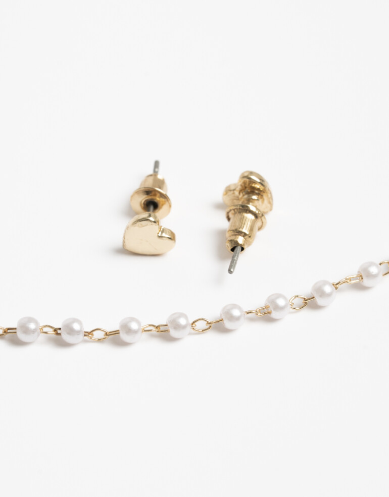 Bijouterie Set Sets temáticos Set De Aros Corazón Y Collar Con Perlas - Dorado