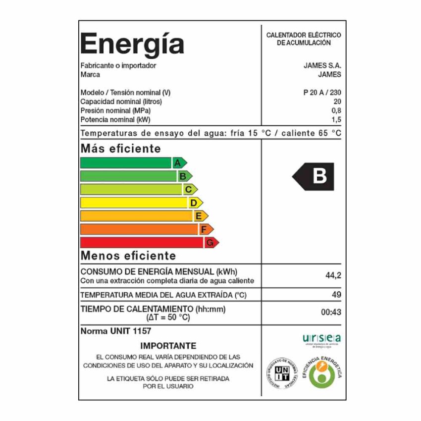 Calefon James 20 Litros acero prisma - salida superior Calefon James 20 Litros acero prisma - salida superior