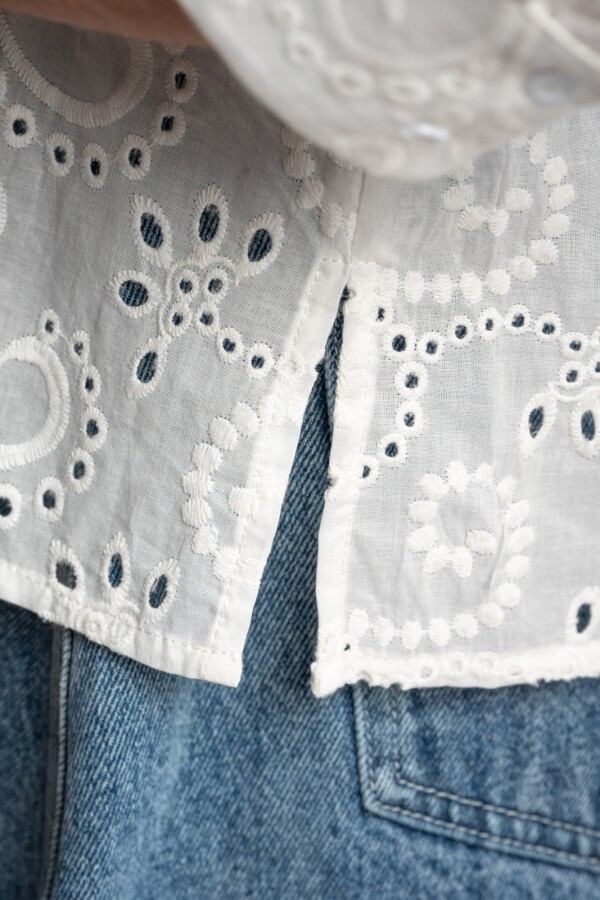 Blusa Broderie Manga Larga Nacar