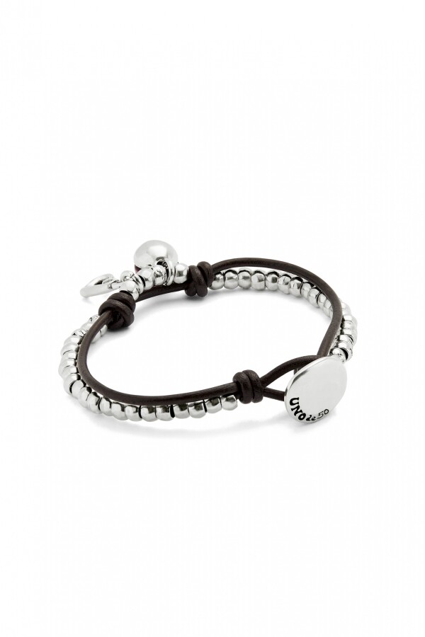PULSERA EN ALEACIÓN DE METALES BAÑADAS EN PLATA DE LEY CON CUERO Y CRISTAL DE MURANO MORADO Pulsera