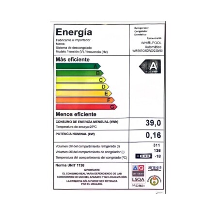 Heladera Whirlpool WRE57 combi inox. Heladera Whirlpool WRE57 combi inox.