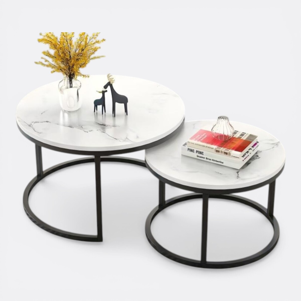 Set De Mesas Ratonas Circulares Nido Simil Marmol - Blanco/Negro 