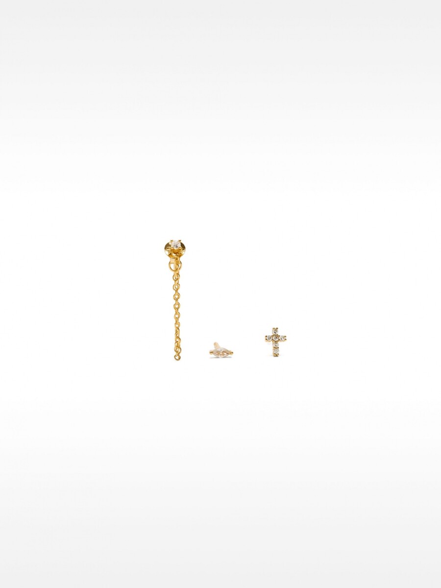 Set De Pendientes Com Circonitas Y Cadena - Plata De Ley 925 dorado