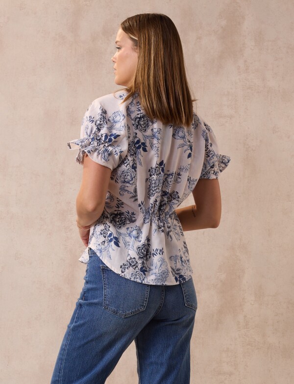 Blusa Frunce Espalda BLANCO/AZUL