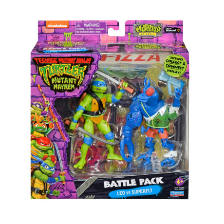 Tortugas Ninja Figura Articulada + Villano 11cm + Accesorios Leo Vs Superfly