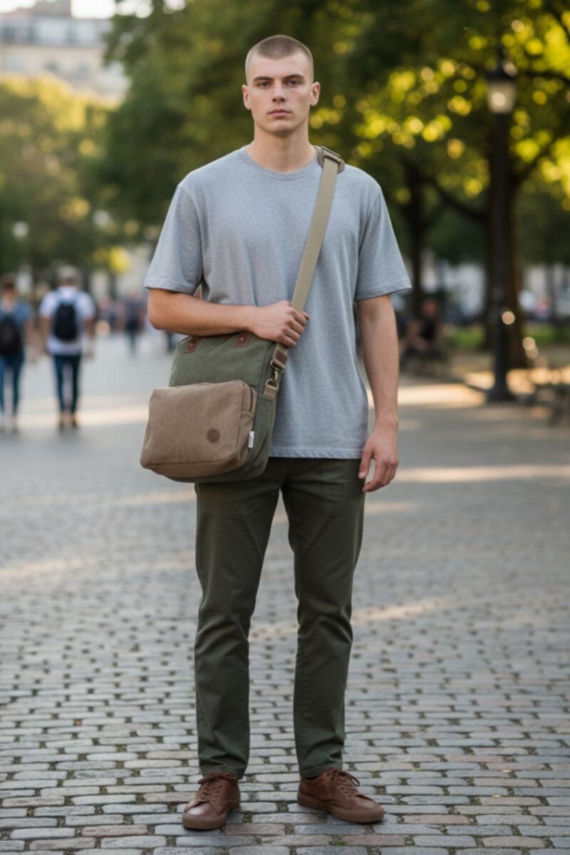 Bolso porta laptop de lona Verde con Marrón