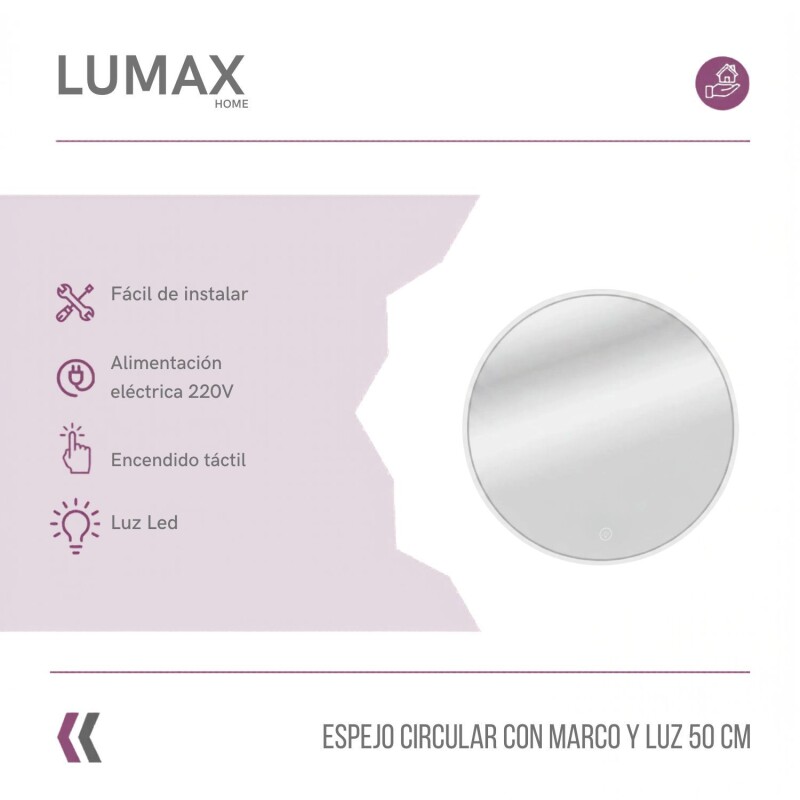 Espejo Lumax Doddy redondo con marco y luz 50cm Blanco