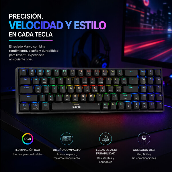  teclado Marvo Mecánico Kg956 75% TECLADO MARVO MECáNICO KG956 75% SW YELL