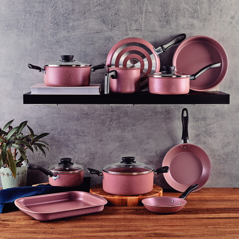 Batería de cocina rosada 10 piezas ""LINZ"" TR6390