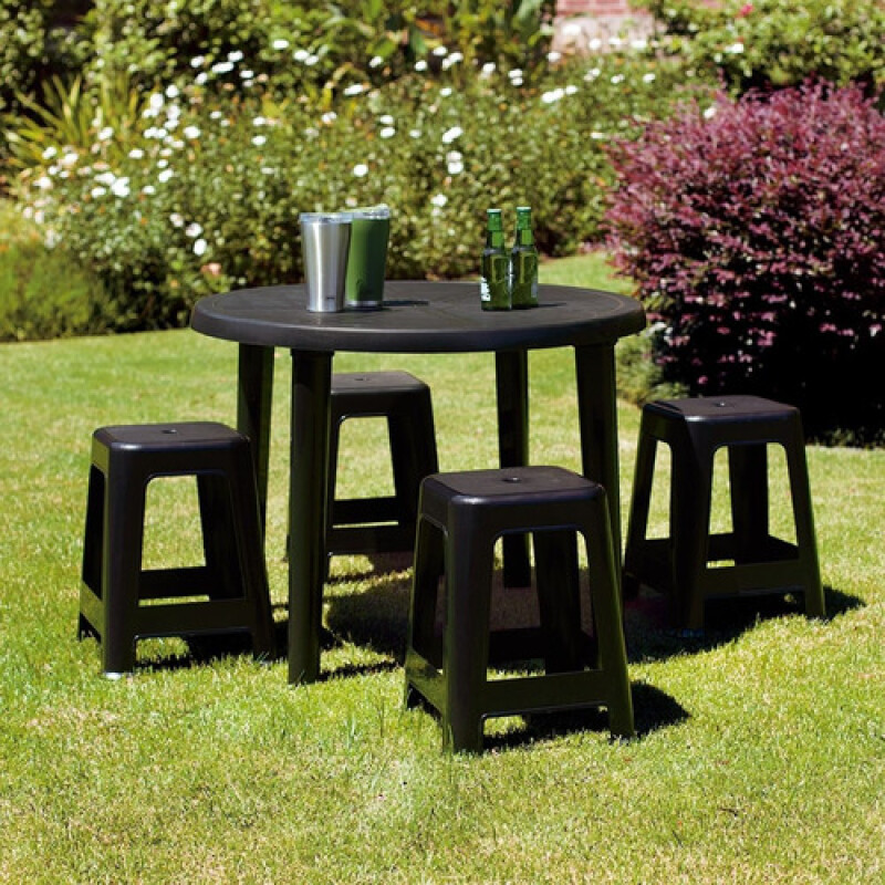 Mesa redonda desmontable de plástico para acampar, color negro Mesa Redonda Desmontable De Plástico Para Acampar, Color Negro