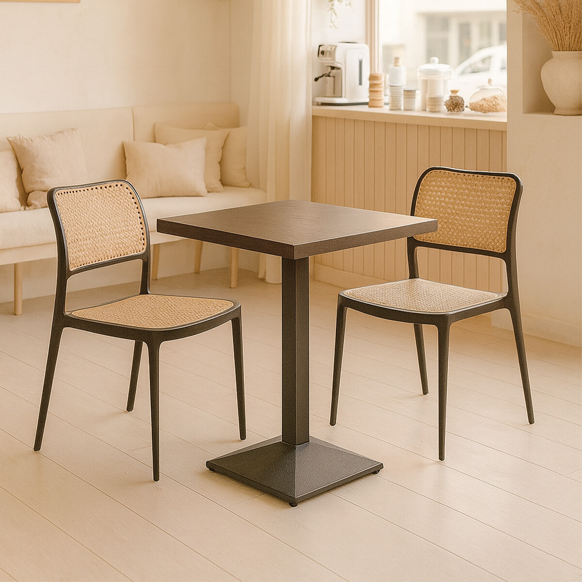 Juego Mesa Cuadrada + 2 Sillas - Marrón oscuro 