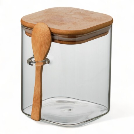 Recipiente Hermetico Vidrio Tapa Bamboo Cuchara 1000 Ml Sin Color