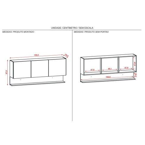 Modulo Aereo Para Cocina Tres Puertas De 150 cms. FREIJO Y GRIS