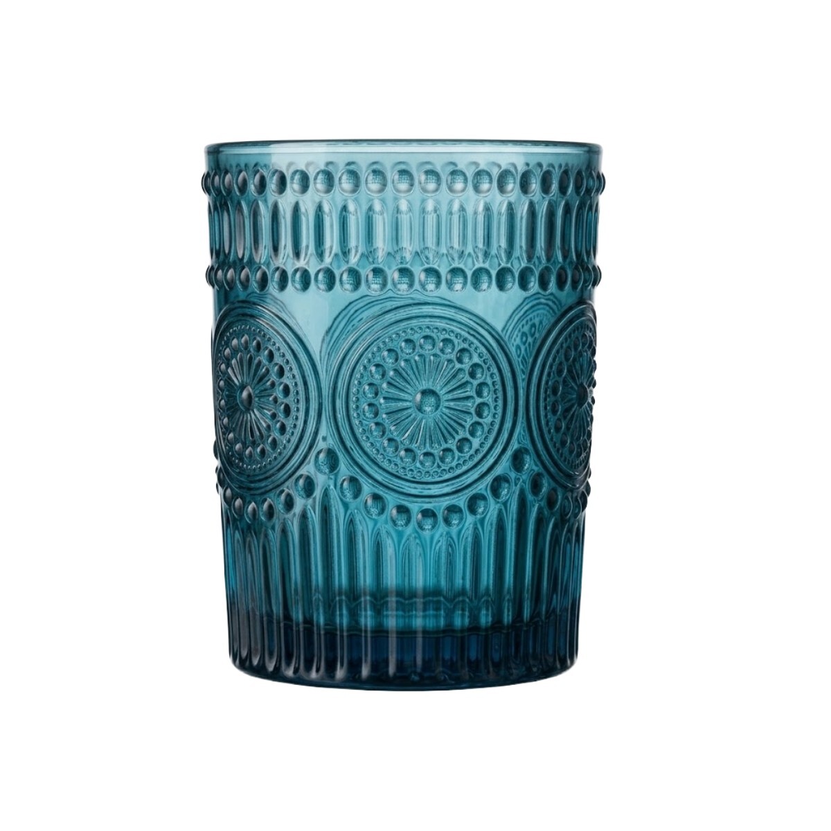 VASO VIDRIO LABRADO 250ML SOLES AZUL 