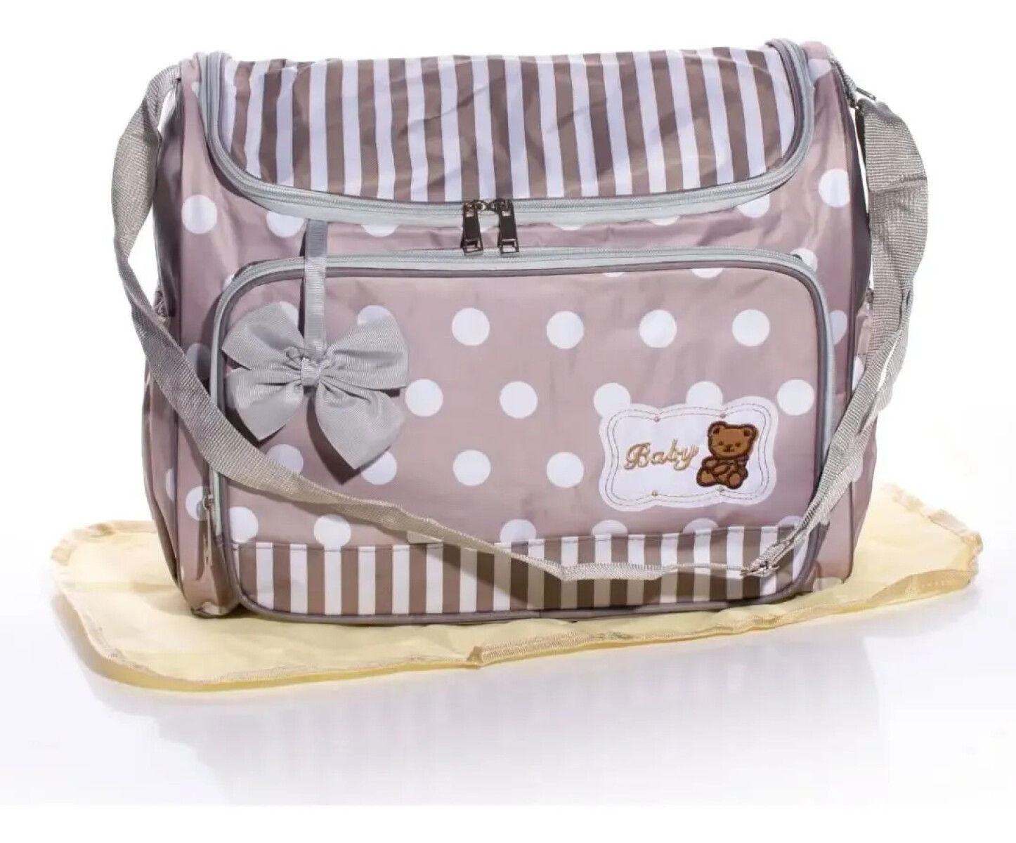 Bolso maternal, pañalero con cambiador rayas - lunares - Gris 