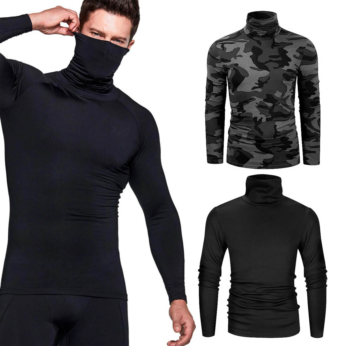 Set X2 Remera Térmica Deportiva Cuello Alto P/ Hombre - Negro 