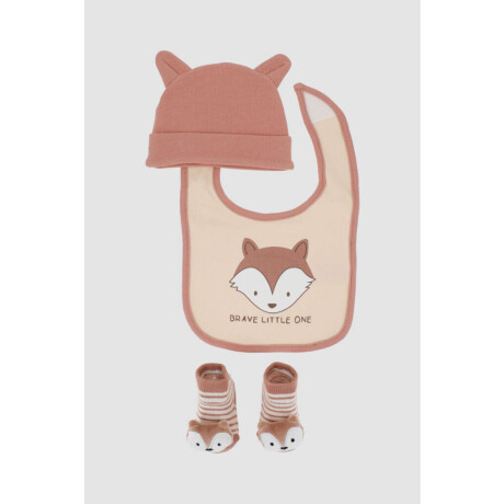 Pack Gorro Babero Y Medias Zorro Marfil