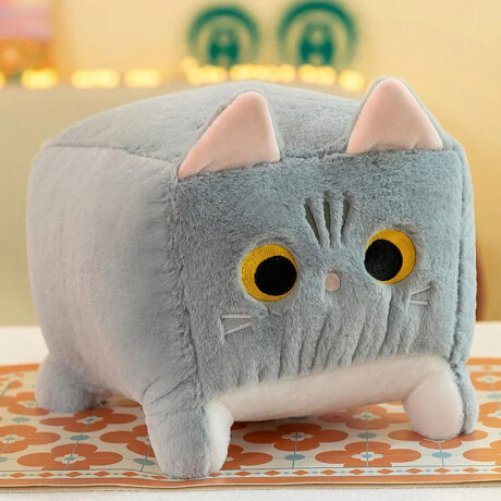 Peluche De Gatito Cuadrado Gris