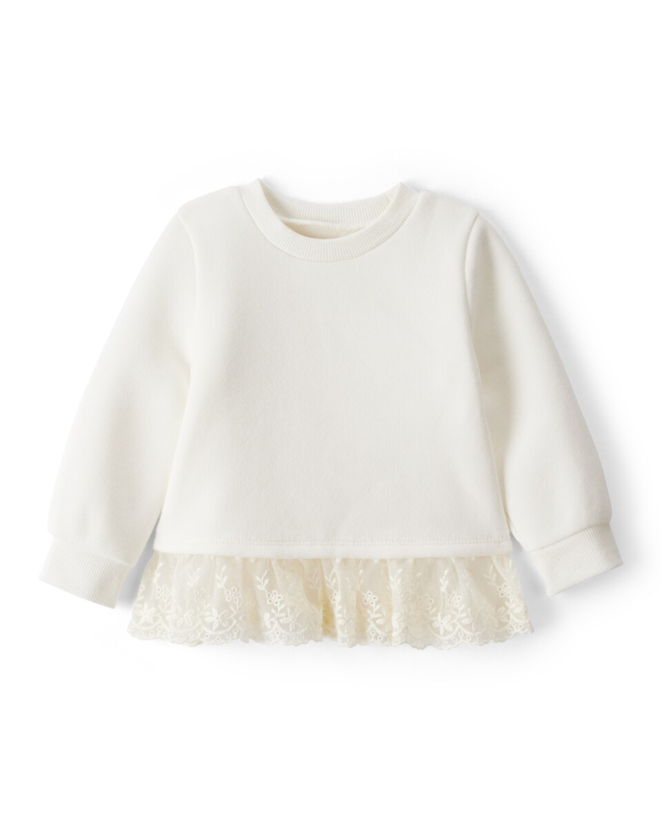 Remera de algodón, con volado de encaje, marfil 