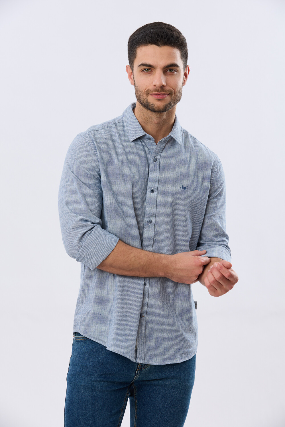 CAMISA RAYADA DE LINO Denim