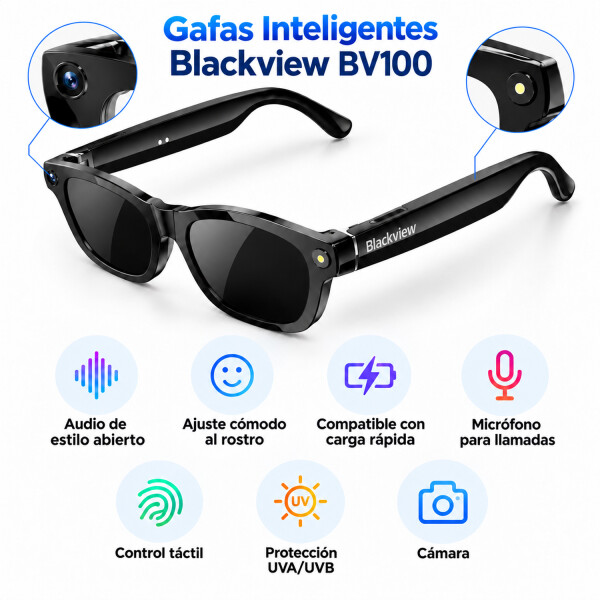 Gafas Inteligentes Blackview Bv100 Con Ia Y Cámara 8 Mp LENTES SMART BLACKVIEW BV100 NEGRO