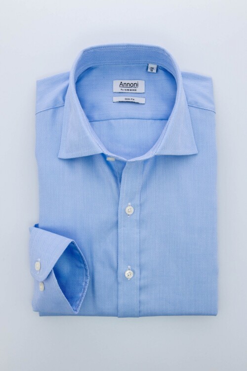 Camisa Annoni Short Collar Espigada Celeste