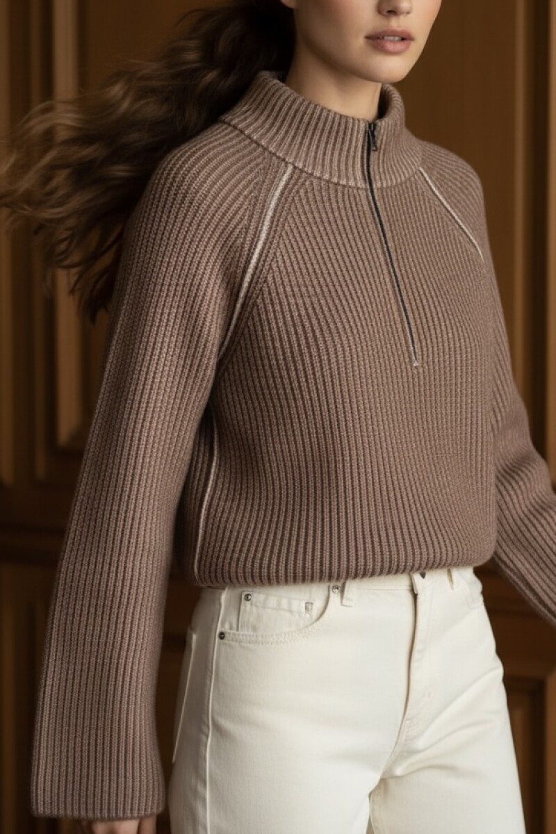 Sweater Algodón Cierre - Camel 